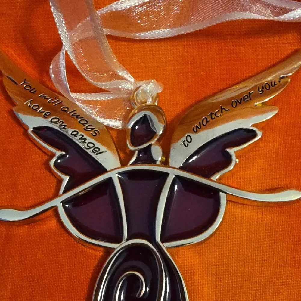 Suncatcher Stained Glass Angel Ornament Red Gold Memorial